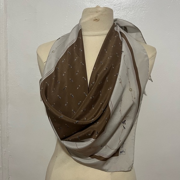 Vintage Gray and Brown Floral Serge Nancel Paris Triangular Scarf - Picture 1 of 5